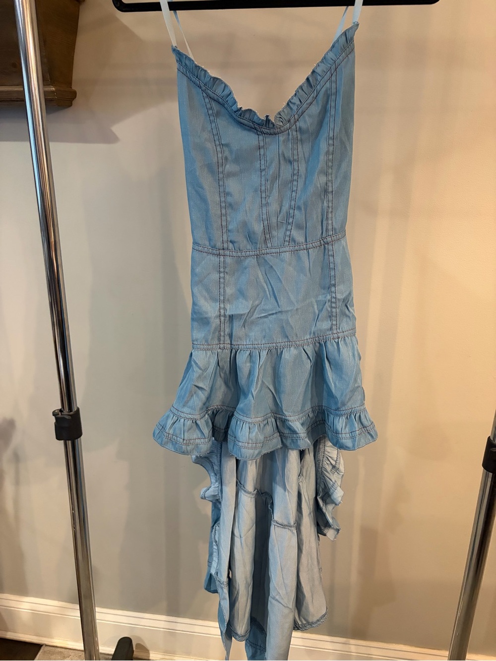 SHEIN Light Wash Denim Ruffle High-Low Dress women’s size medium - Picture 2 of 7